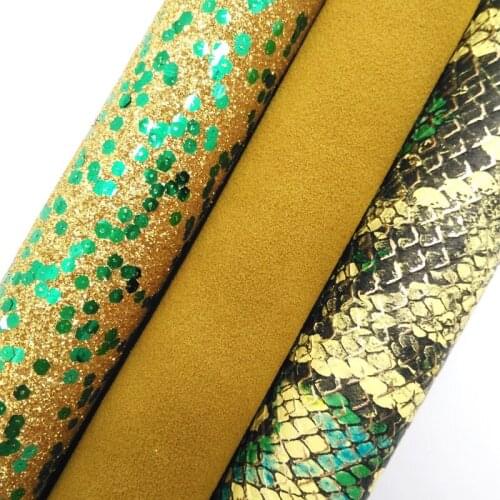 YELLOW Glitter Fabric, Metallic Synthetic Leather, Snake Faux Fabric Sheets For Bow A4 21x29CM Twinkling Ming XM009G