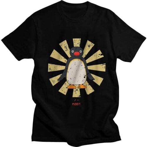 Retro Japanese Pingu Noot T-Shirts Men Streetwear T Shirt Short Sleeve Anime Pingu Penguin Meme Tshirts Cotton Tees Top Clothes