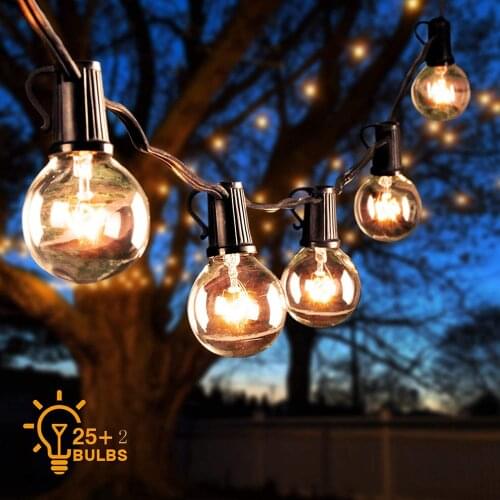 Festoon 25FT Patio String Light Christmas G40 Globe Festoon Bulb Fairy String Outdoor Party Garden Garland Wedding Decorative
