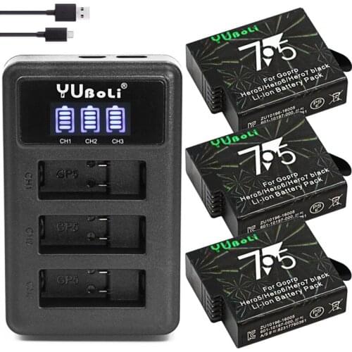 GoPro Hero 7 hero 6 hero 5 Black Battery or 3lots Triple Charger for Go Pro Hero7 6 hero5 Black camera battery