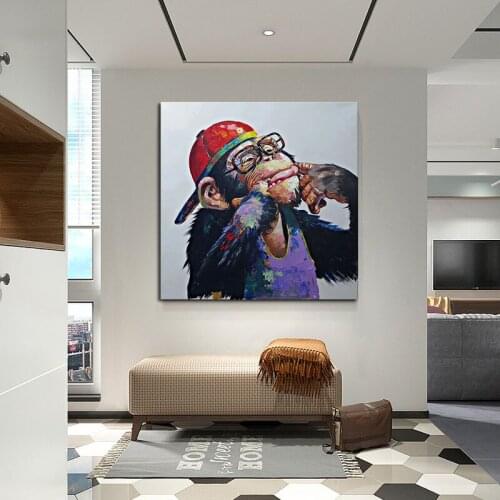 Hand Painted Oil Painting The The Gorilla Funny Face Modern Art Artworks Funny Cartoon On Canvas For Kids Room No Frame