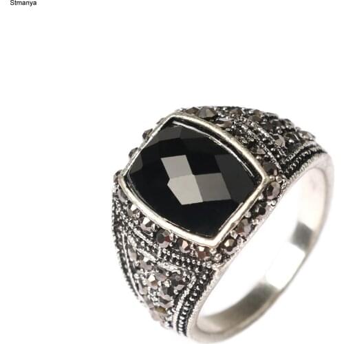 Classic Men Rings - New Vintage Black color Rings For Men Accessories Big Size AAA Resin Silver Color Plated Jewelry 31028