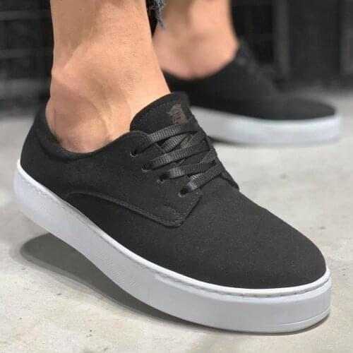 Knack Daily Shoes 077 Black Suede (White Bottom) mens Seasonal Comfortable Orthotic Insole Sneaker Spring and Summer Fashion Lace-Up