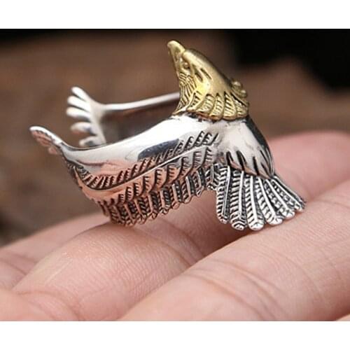 New S925 pure silver jewelry Thai silver domineering golden eagle head personalized flying eagle ring solid 925 silver man ring