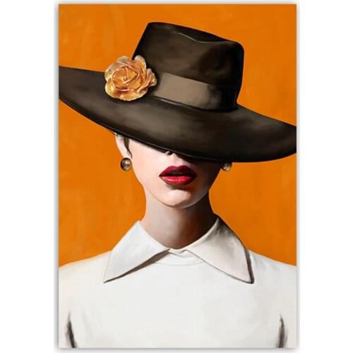 The Pretty Girl Wore A Hat Painting on Canvas Acrylic Wall Art Modern Picture Hand Painted Home Decoracion for Living Room