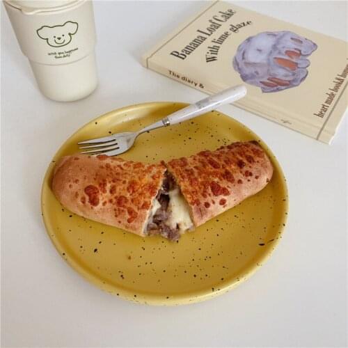 Cutelife Nordic Yellow Ink Dots Round Ceramic Plate Bowl Breakfast Dessert Sushi Cake Plate Cute Home Decoration Plate Dishware