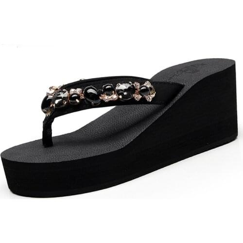 Summer Womens Shoes Wear Non-Slip Rhinestone Soft Flip Flops Fashion All-Match Clip Tow Slope with Beach Sandals And Slippers