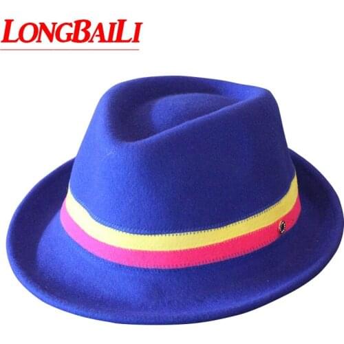 LongBaiLi Winter Mens Patchwork Wool Felt Fedora Hats Chapeu Panama Trilby Jazz Caps PWFR003