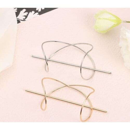 Fashion Hair Stick Boho Geometric Hair Accessories Gold Filled X Shaped Bun Holder Cage Hair Pins