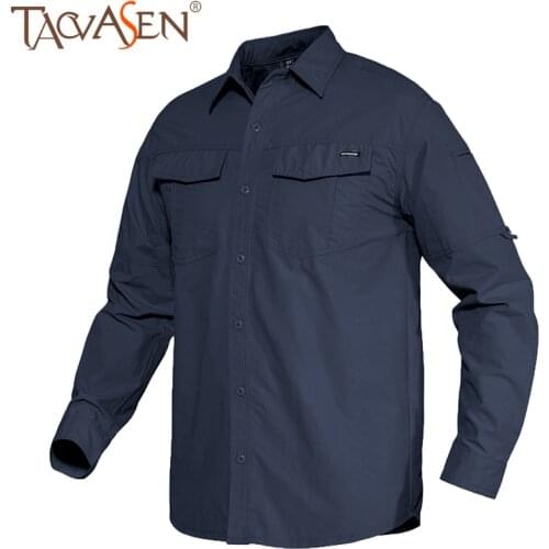 TACVASEN Outdoor Shirts Men Summer Lightweight Hiking Hunting Work Cargo Shirts Rip-stop Solid Military Assault Tactical Shirts