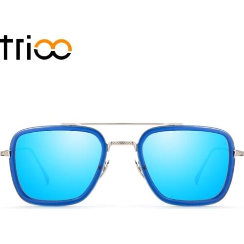 TRIOO Blue Mirror Chic Sunglasses Men Metal Frame Cool Male Oculos UV400 Protection Color Lens High Quality Pilot Sun Glasses