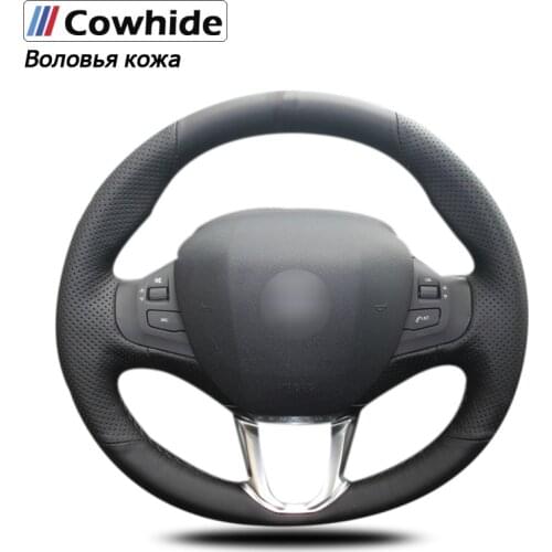 Black Genuine Leather Car Steering Wheel Cover for Peugeot 208 Peugeot 2008 Car Special