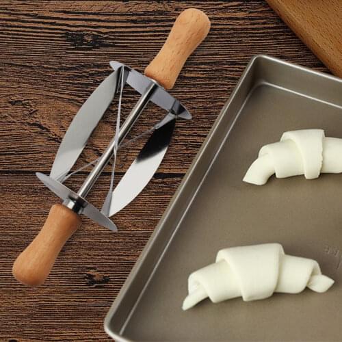 Stainless Steel Rolling Cutter For Making Croissant Bread Wheel Dough Pastry Knife Wooden Handle Baking Kitchen Knife