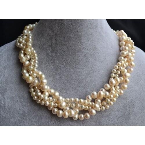 New Classic Pearl Necklace 4 Rows Freshwater Pearl Necklace 3-8mm White Real Pearl Fashion Jewelry Handmade Wedding Pearl