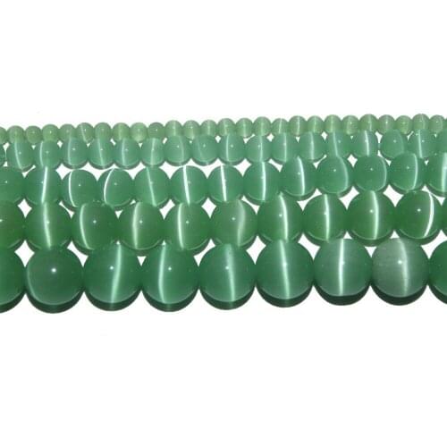 Wholesale Natural Stone Light Green Opal Cat Eye Round Beads 4 6 8 10 12 MM Pick Size For Jewelry Making DIY Bracelet Necklace
