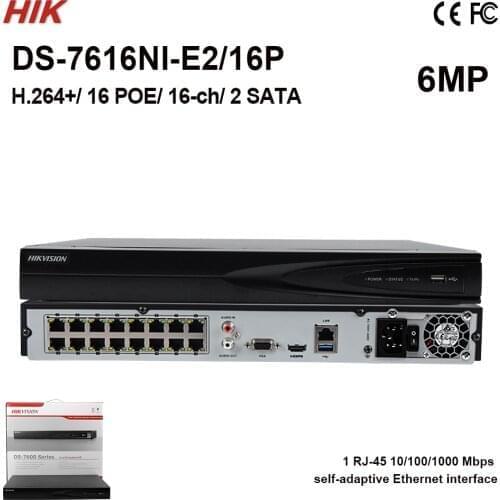 In Stock DS-7616NI-E2/16P Original Hik 16ch NVR w/ 16POE ports 2SATA cheap NVR 6MP resolution CCTV Recorder CCTV NVR Christmas