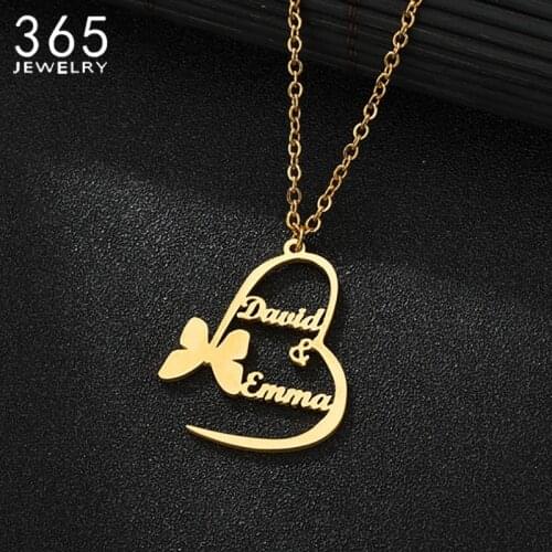 Collar Customized Butterfly Names Necklace Double Name Custom Namplate Necklace Stainless Steel Personalized Collier Jewelry