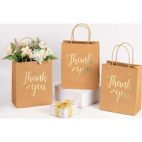 10pcs Wedding Favors Thank You Birthday Handles Pack Party Wedding Gifts Brown Paper Bags With Handles Gift Bags