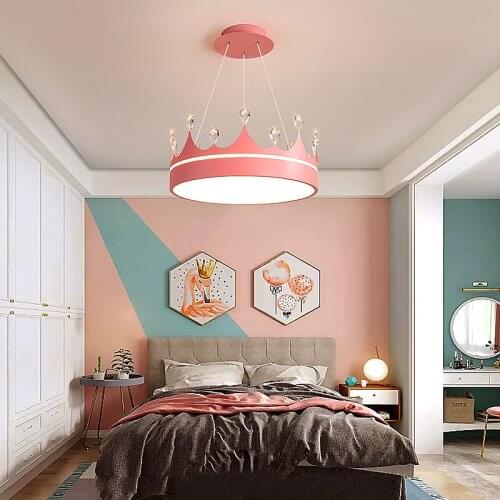 Modern Led Pendant Lights For Kids childrens room Pink Blue Gold Crown Hanging Lighting Decorations For Home Fixture Luminaire