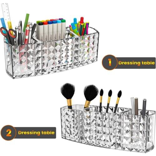 Transparent Makeup Brush Holder Organizer 3 Slot Acrylic Makeup Brush Organizer Eyeliners Display Holder