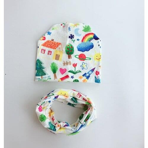Scarf baby cap child cap spring Crochet Baby Hat Girl Boy Cap Kids Beanie Stars Infant Hat New Children Collar scarf ring set