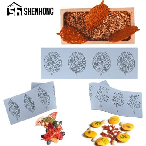 SHENHONG Gumpaste Chocolate Molds Sugar Craft Icing Lace Mat Bakeware Leaf Silicone Fondant Cake Mold Cake Decoration Tools
