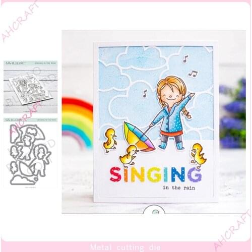 Little Girl with Umbrella Stamp and Metal Cutting Dies DIY Scrapbooking for Photo Album Decorative Silicone Clear Stamps 2021