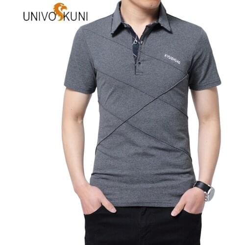 UNIVOS KUNI 2019 Newest Brand Mens Solid T Shirts Cotton Short Sleeve Camisas Tops Casual Turn-down Collar Mens Tee Shirt J499