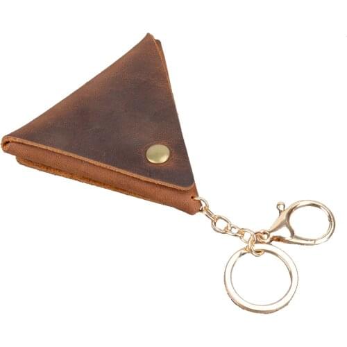 High-end Leather Coin Purse With Key Ring Simple Triangle Hasp Coin Holder Handmade Practical Cowhide Leather Small Bag
