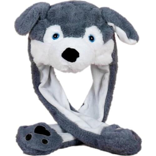Funny Animal Plush Hat Cartoon Kawaii Toy Ears Moving Jumping Earflap Cap for Women Girls Cosplay Holiday Party Props