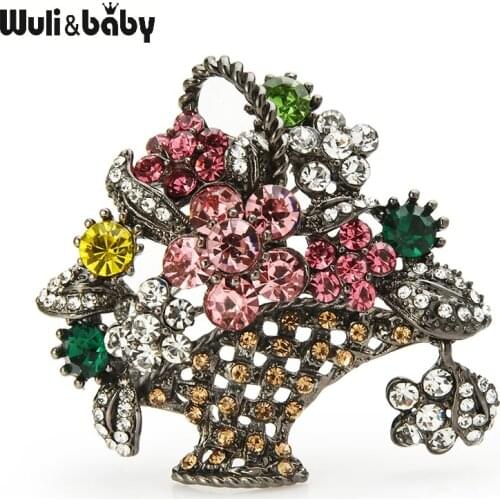 Wuli&baby Rhinstone Flower Brooches For Women Metal Multicolor Flower Basket Casual Party Brooch Pins Gifts