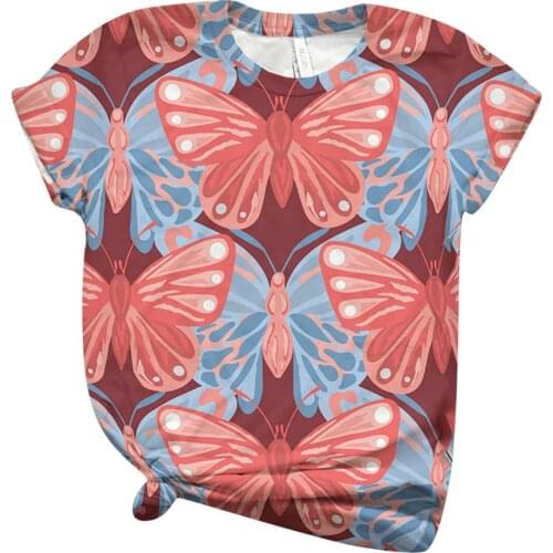 Summer loose butterfly print T-shirt womens Harajuku short-sleeved casual top hippie streetwear fitness sports 2021 new