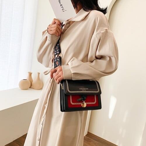 PU leather crossbody Women square bale ladies contrast color shoulder purse travel handbag simple single shoulder fr female bags