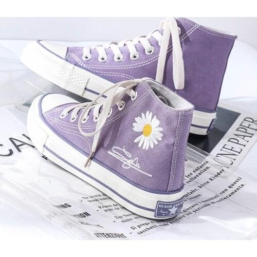 Purple High-top Women Canvas Shoes High Quality Women Casual Shoes Canvas Rubber Female Flat Shoes