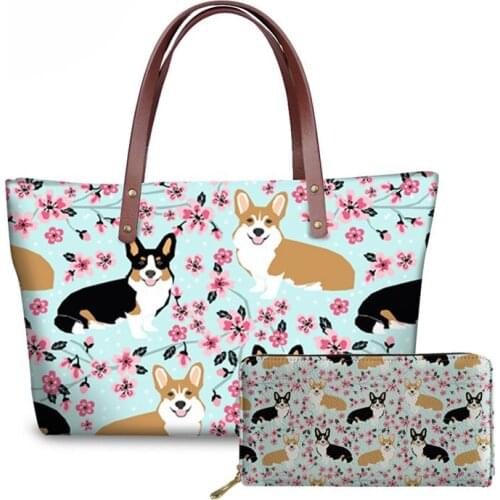 NOISYDESIGNS Women Purse and Handbag Cute Corgi Pet Dogs Printing Women Bag Fashion Top-handle Bags Large Casual Shoulder Bags