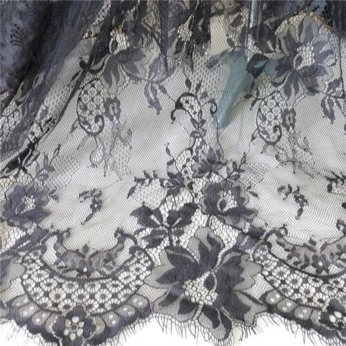 140cm Wide 3 Yards Black Soft Scallop Embroidery Floral Tulle Eyelash Fabric For Wedding Dress, Bridal Veils, Table Cloth New