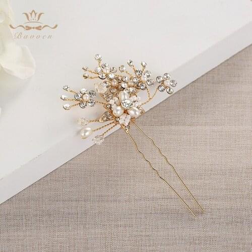 2 pics Handmade Brides Pearls Hairpins Gold Hair Sticks Wedding Hair Accessory