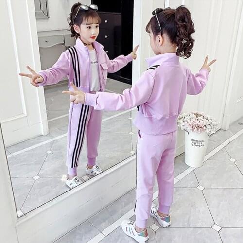 2020 Girls Sportswear Cotton striped Sweatshirt Sweatpant Kids Girl Tracksuits Sets 4 5 6 7 8 9 10 11 12 Years Child Clothes set