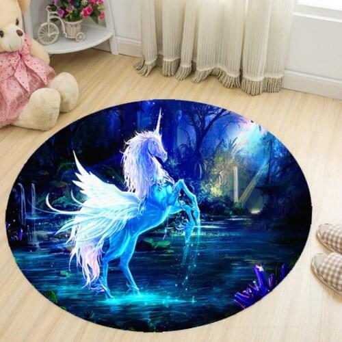 3D Unicorn Kids Room Carpet Home Living Room Bedroom Cartoon Round Rug Bathroom Floor Mats Floor mat hallway Decorative