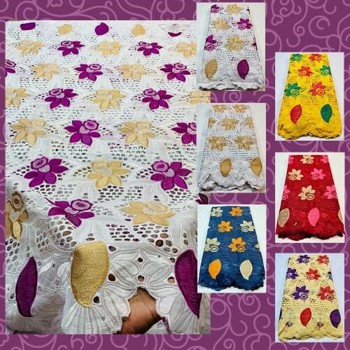 5 Yards African Fabric Floral Leaf Cotton Mesh Brocade Jacquard Fabric Dubai Vestidos 2318B2