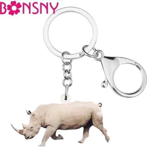 Bonsny Acrylic Rhinoceros Keychains Key Ring Big Printing Animal Jewelry For Women Kids Teens Classic Gift Wallet Accessories