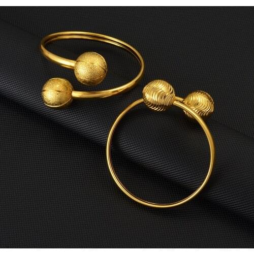 Anniyo Arab Dubai Ball Bracelet for Women Girls Gold Color Round Ball Beads Hand Chain Bangles African Wedding Jewelry #068302