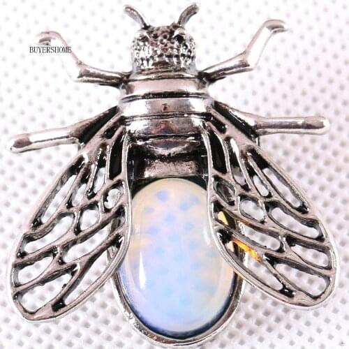 37x37MM Cicada Brooch Natural Stone White Opal Bead Pendant For Men Women Jewelry Gift 1Pcs K638
