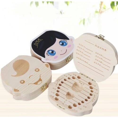 Wooden Baby Tooth Box Children Collection Storage Box Fetal Hair Container Lovely Newborn Gift Head Picture