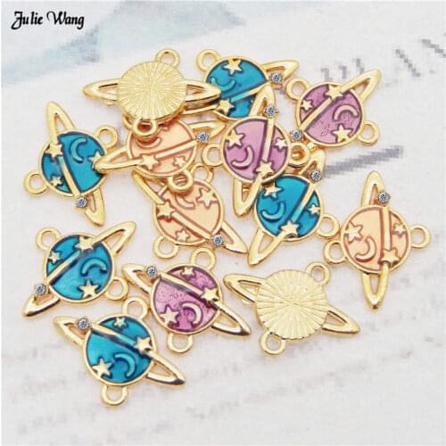 Julie Wang 12pcs Enamel Alloy Universe Planet Connector Charms Colorful Pendant For Bracelet Necklace DIY Jewelry Findings