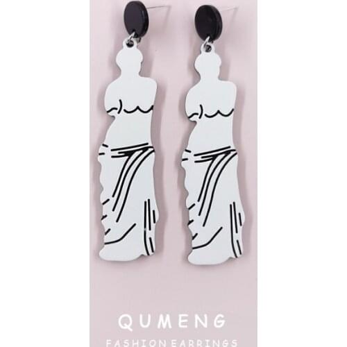 European Creative Art Design Exquisite Carved Acrylic Venus Girl Long Pendant Unique Earrings Statement Stage Jewelry