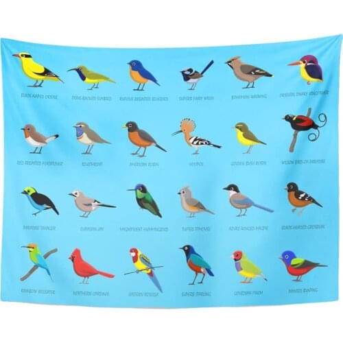 Tapestry Fairy Colorful Little Birds Side View Cartoon Finch Bush Tapestries Wall Hanging for Living Room Bedroom Dorm