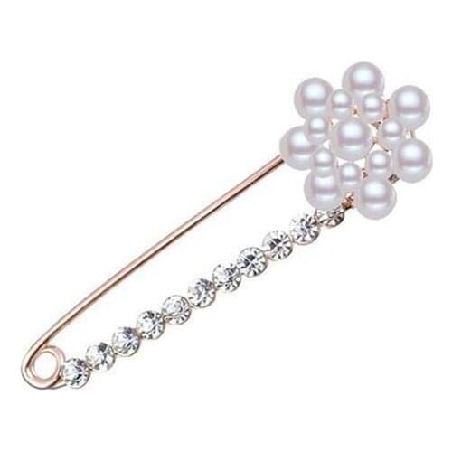 Delicate Pin Rhinestone Jewelry Faux Pearl Flower Brooch Women Cardigan Scarf Dress Clothes Simple Lapel Pin Accessories