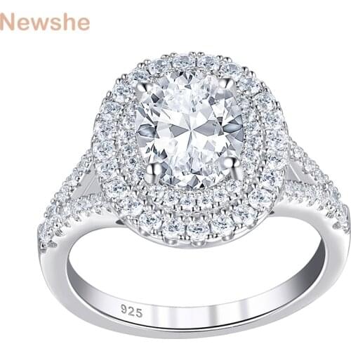 Newshe Halo Oval Shape Wedding Engagement Ring For Women Solid 925 Sterling Silver Minimalist Jewelry Brilliant AAAAA Cz