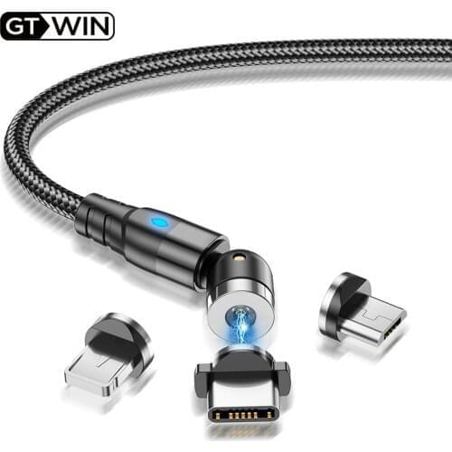 GTWIN Magnetic USB Cable For iPhone Charger 540 Degree Rotate USB Type C Cable For Xiaomi Samsung Magnet Charge Micro USB Cable